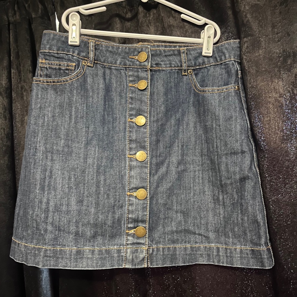 Forever 21 Contemporary Women Denim Mini Skirt Button Front Dark Wash Blue M Y2K